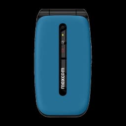 Maxcom MM828L coque 4G bleue pour téléphone à clapet 2,4 pouces, finition mate, bande noire centrale avec logo, ouverture appareil photo et LED