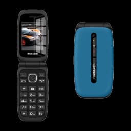 Maxcom MM828L 1200mAh 4G Bleu Clapet 2,4 pouces TFT, avant et arrière: ouvert avec clavier et écran TFT, dos avec module