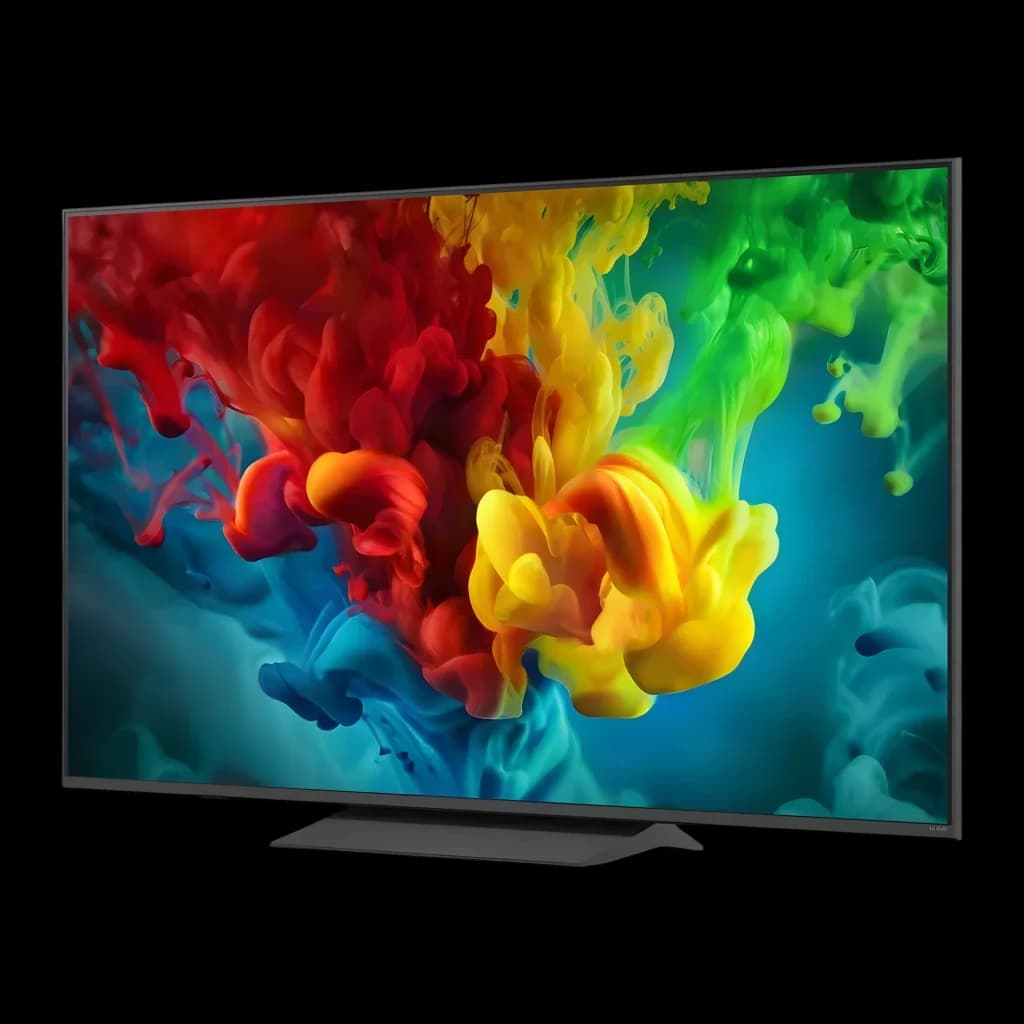 TV LG QNED 55 pulgadas Mini LED 144Hz 4K Negro 55QNED83B6A - pantalla con humo de colores vivos y pie central