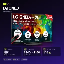 TV LG QNED 55 pulgadas Mini LED 144Hz 4K Negro 55QNED83B6A - características, WiFi 5.0
