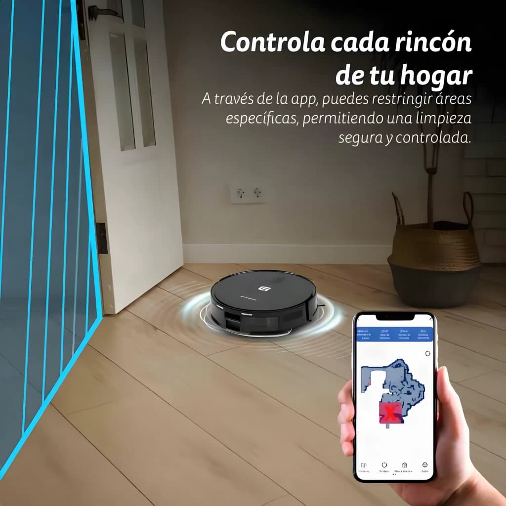 Robot aspirateur Grunkel I-Dancer Turbobrush Noir Laveur de sols 5000Pa 45W 120min - robot sur parquet avec carte