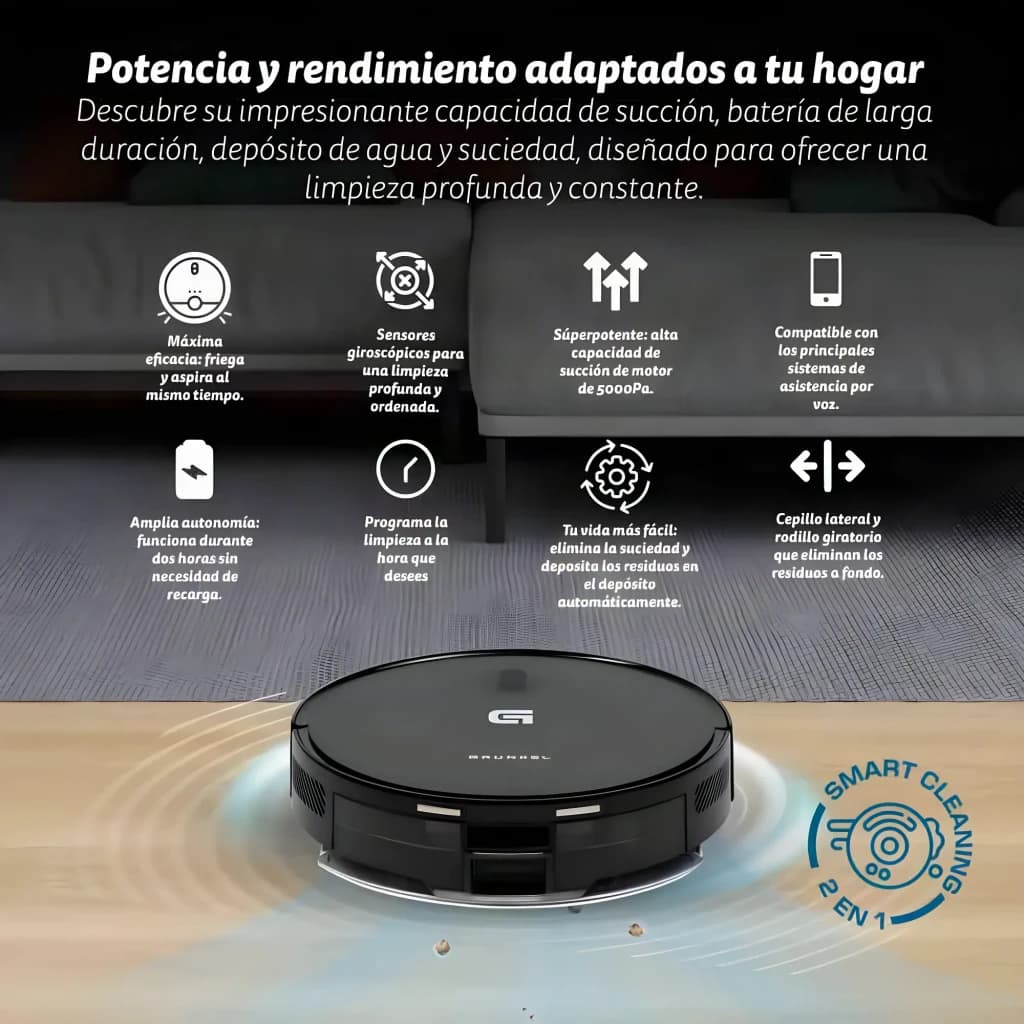 Robot aspirateur Grunkel I-Dancer Turbobrush Noir Laveur de sols 5000Pa 45W 120min - robot sur parquet