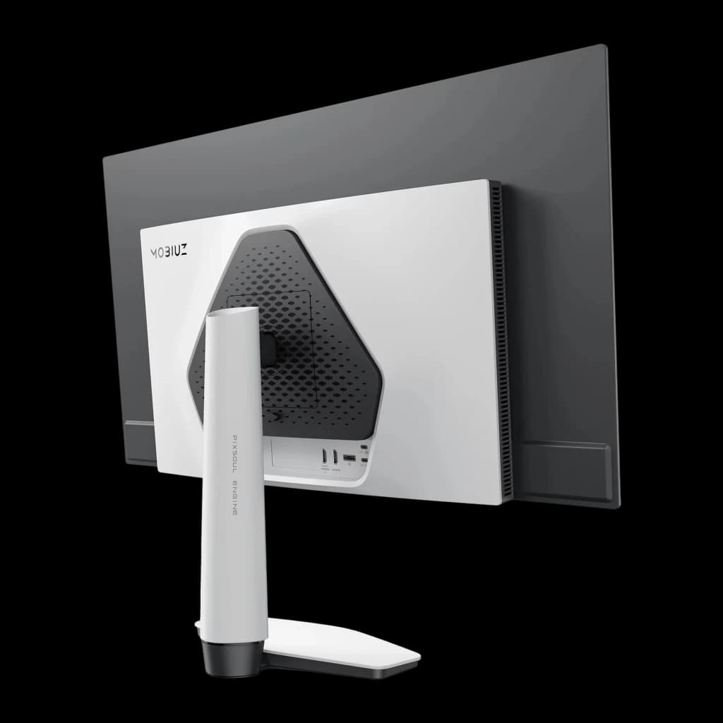 Monitor BenQ MOBIUZ 31.5 pulgadas OLED 240Hz 4K IPS Blanco EX321UZ - panel trasero con rejilla hexagonal