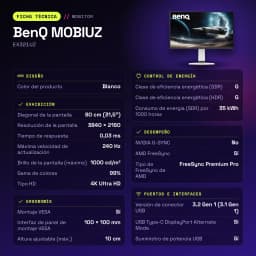Monitor BenQ MOBIUZ 31.5 pulgadas OLED 240Hz 4K IPS Blanco EX321UZ - características, 1000 cd/m²
