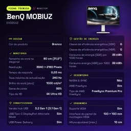 Monitor BenQ MOBIUZ 31.5 pulgadas OLED 240Hz 4K IPS Blanco EX321UZ - características, 100 x 100 mm
