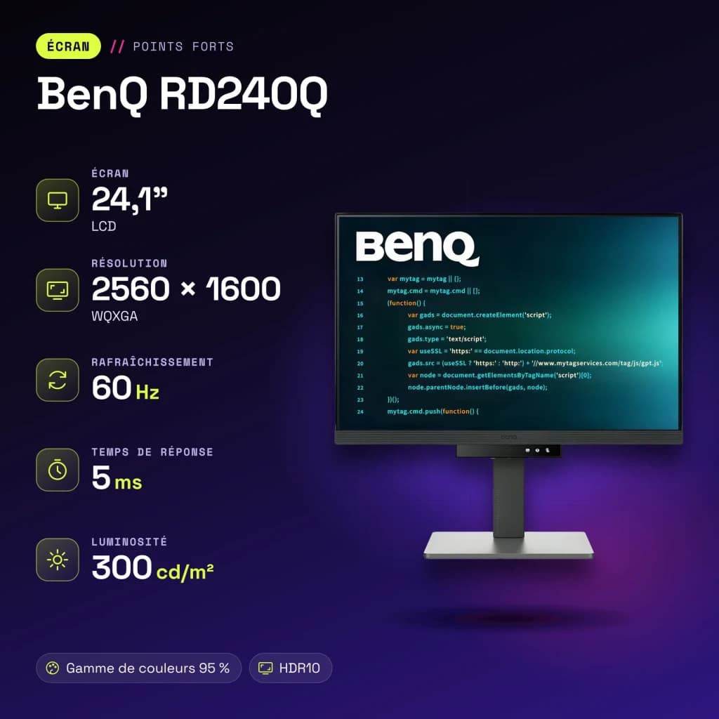 Monitor BenQ RD240Q 24,1 pulgadas WQXGA IPS 60Hz 5 ms Negro - características, 100 x 100 mm