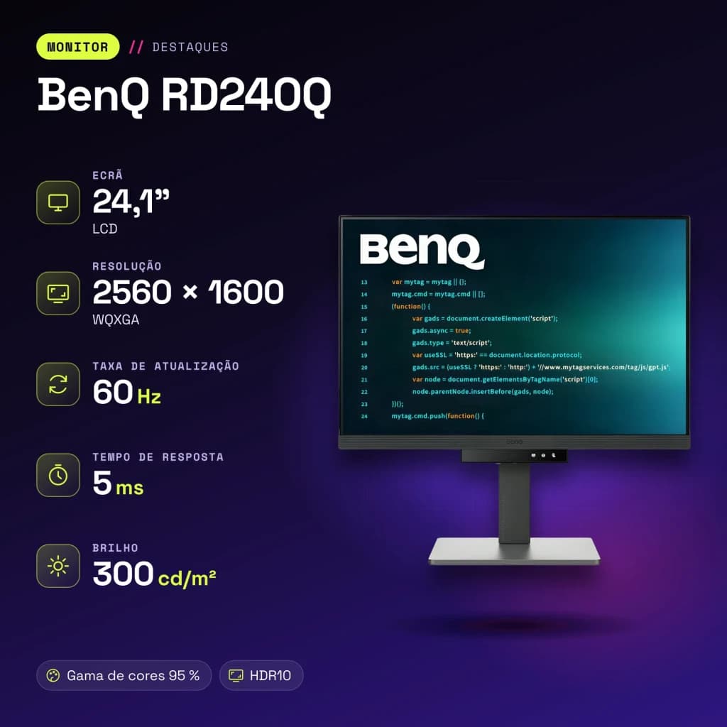 Monitor BenQ RD240Q 24,1 pulgadas WQXGA IPS 60Hz 5 ms Negro - características, 110 mm