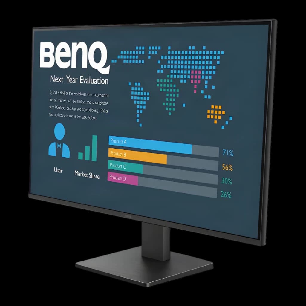 Monitor BenQ 27 pulgadas Full HD IPS 120Hz Negro BL2791P - pantalla encendida con dashboard de gráficos y mapa