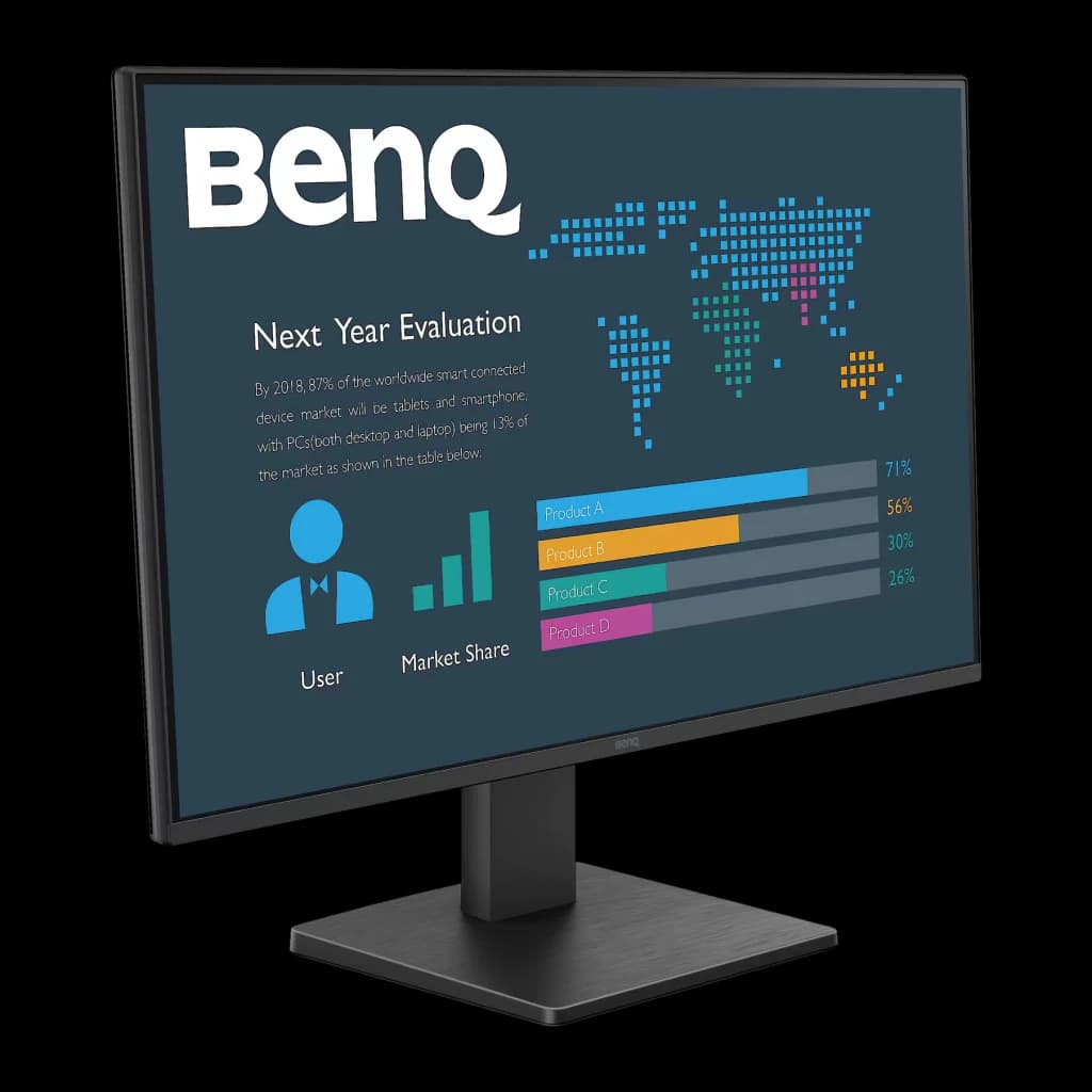 Monitor BenQ 27 pulgadas Full HD IPS 120Hz Negro BL2791P - pantalla con dashboard de gráficas y mapa, base