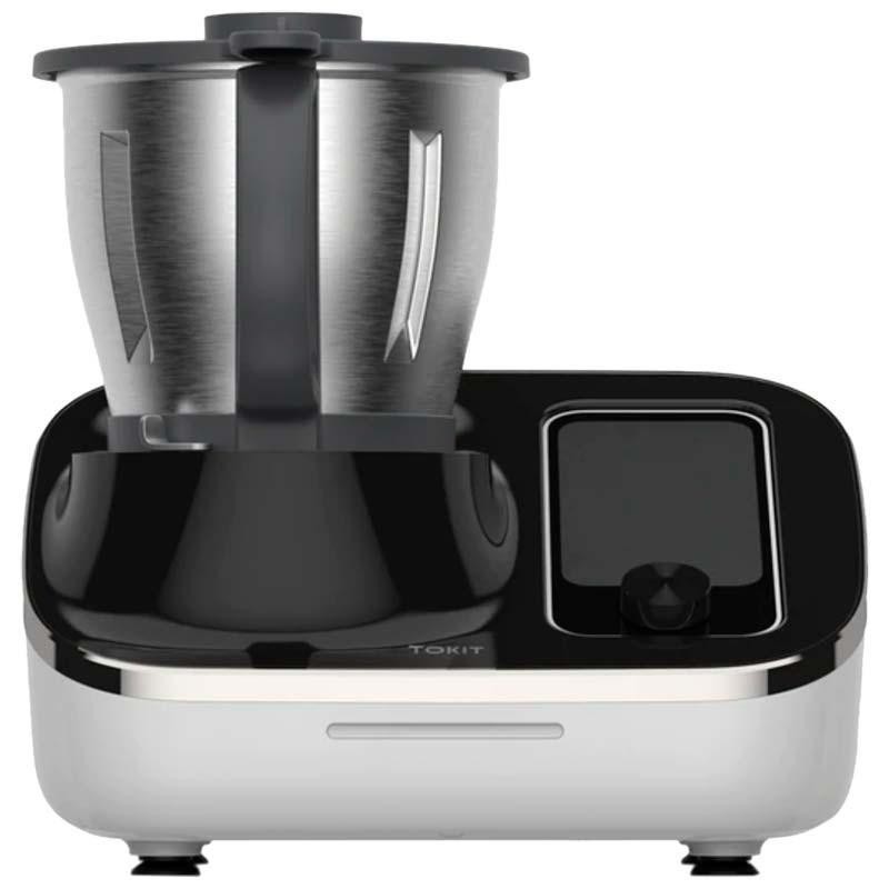 Tokit Omni Cook - Robô de cozinha - Sem selo com copo inox grande, lâmina interna, base branca com painel preto e botão giratório, design moderno compacto - Item