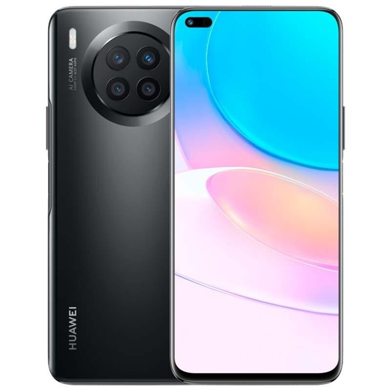 Huawei Nova 8i preto com tela grande bordas finas e câmera quádrupla traseira circular; frontal com furo duplo para câmera, design elegante sem selo - Item