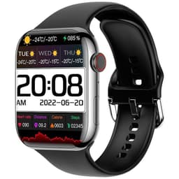 LEMFO DM10 Negro, reloj inteligente desprecintado con pantalla táctil a color, correa de silicona negra, bordes metálicos y métricas de salud y clima en