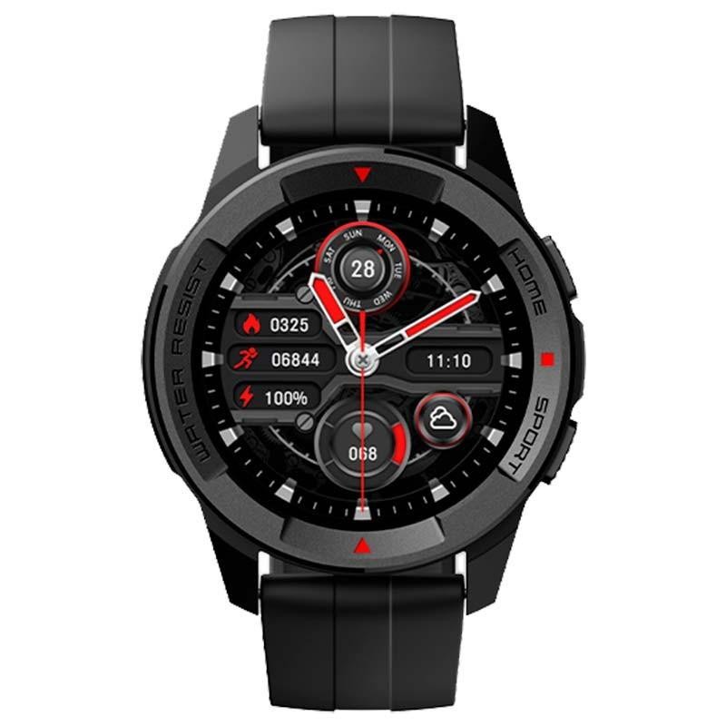 Mibro Watch X1 Noir avec bracelet sport noir, cadran rond noir, écran couleur avec multiples widgets fitness, boutons latéraux HOME et SPORT, style robuste - Ítem