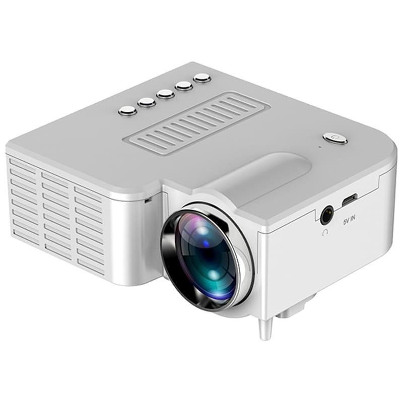 Projetor UC28C preto - Sem selo em design compacto, corpo claro, lente grande frontal, botões superiores prateados, entradas laterais e ventilação destacada - Item