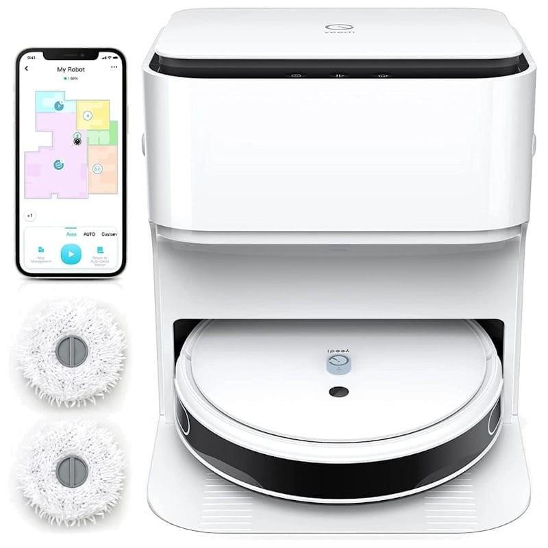 Yeedi Mop Station com Base Inteligente em branco, dock com limpeza automática, robô aspirador redondo, dois discos de esfregão e app com mapa colorido - Item