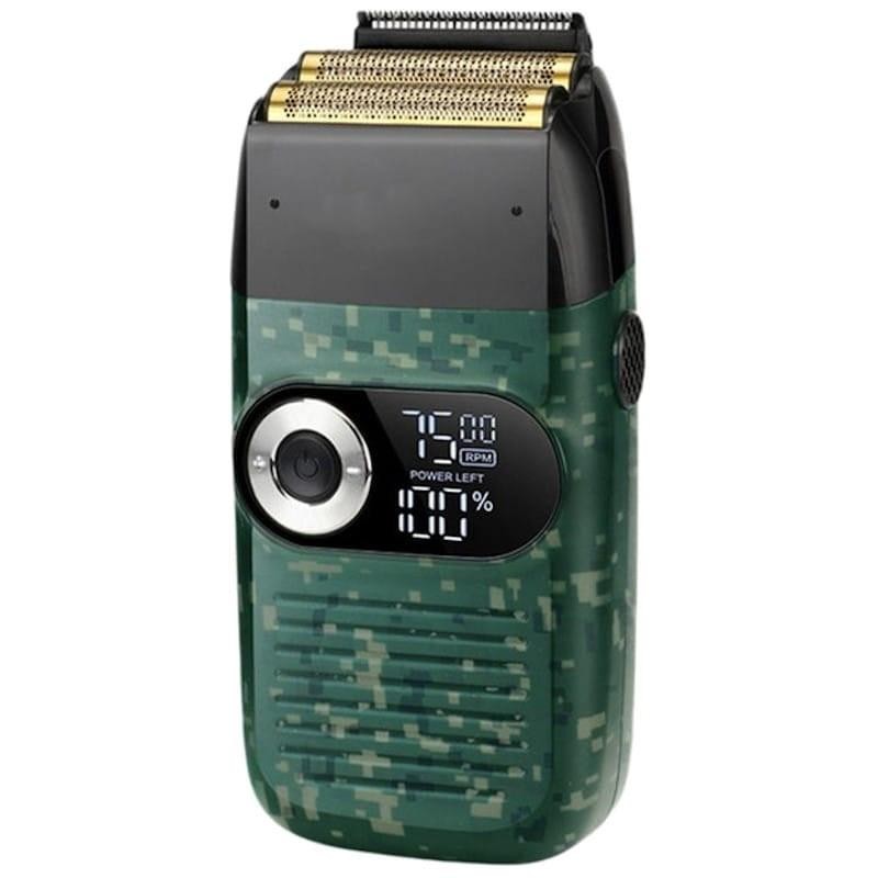Afeitadora Eléctrica Kemei KM-2027 Camo Edition desprecintado con carcasa camuflaje, doble lámina dorada, recortadora emergente y pantalla LED de batería - Ítem