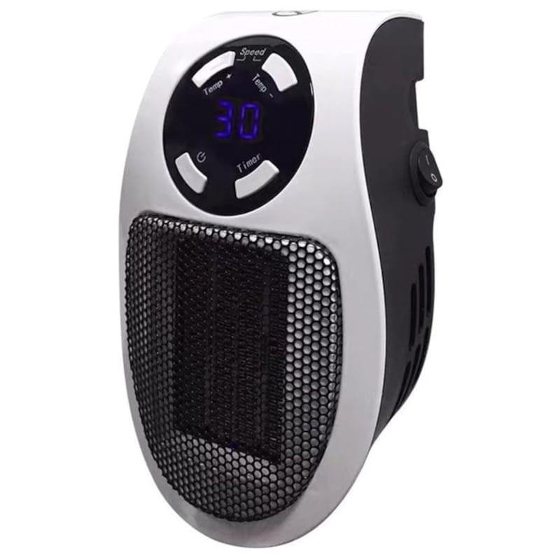 Mini radiateur Heater 801 220 V, compact blanc et noir, grille nid d’abeille, écran LED bleu avec température 30, boutons Temp Speed Timer, prise murale - Ítem