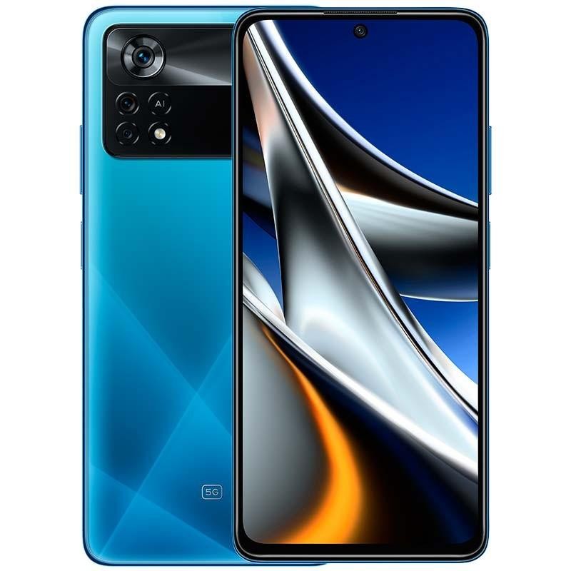 Xiaomi Poco X4 Pro 5G 6 GB 128 GB Azul Sem Celo com traseira azul facetada, módulo triplo de câmeras e tela quase sem bordas com furo central - Item