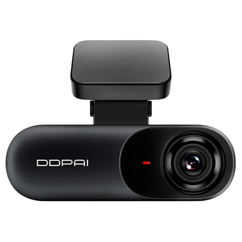 DDPAI N3 3K GPS Dash Cam compacta em preto, corpo cilíndrico com lente grande angular, LED indicador vermelho e suporte adesivo superior discreto para carro - Item