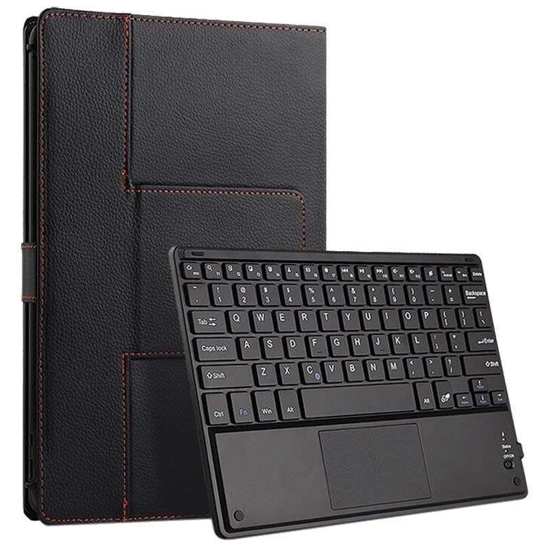 Funda con teclado para Teclast T40 desprecintado, acabado en piel negra con costuras rojas, teclado QWERTY compacto y touchpad integrado - Ítem