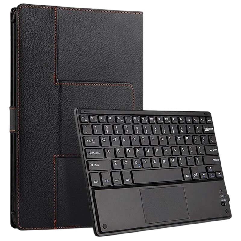 Funda con teclado para Teclast T40 desprecintado, acabado en piel negra con costuras rojas, teclado QWERTY compacto y touchpad integrado - Ítem
