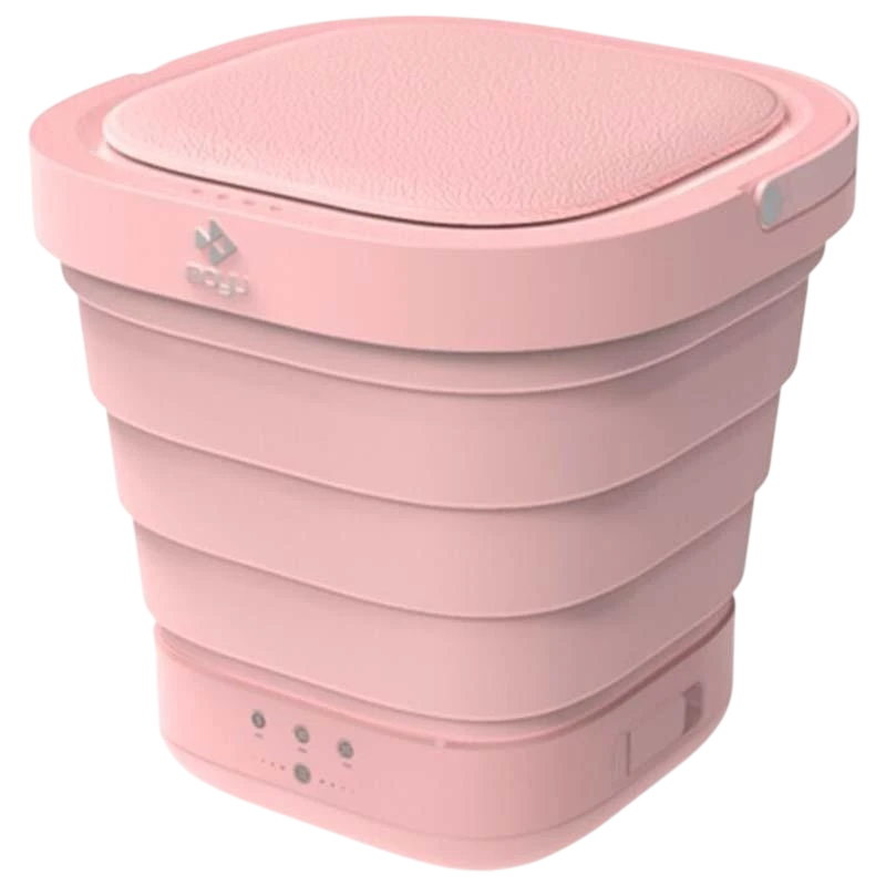 Mini Lavadora portátil Moyu XPB08-F1 Rosa Desprecintado plegable de silicona, diseño compacto tipo cubo con tapa texturizada y panel con botones frontales - Ítem