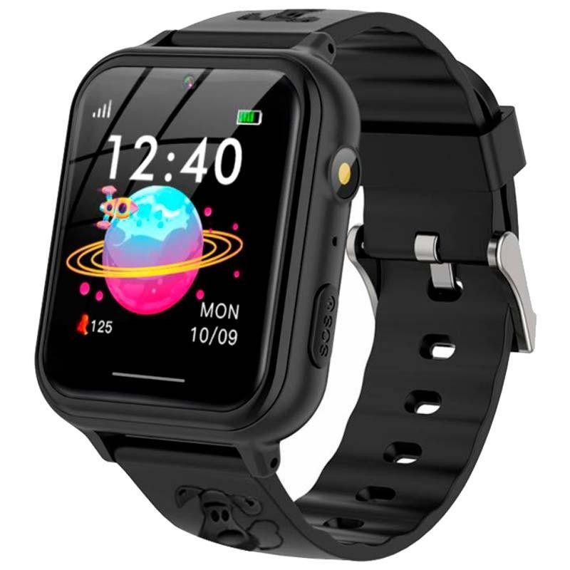 Smartwatch para crianças A2 2G preto com tela colorida, botão SOS lateral, pulseira de silicone com fivela metálica e mostrador digital com ícones coloridos - Item
