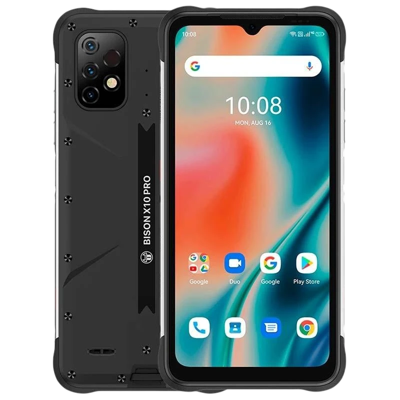 Umidigi Bison X10 Pro noir robuste avec coque antichocs, écran 6,5 pouces à encoche goutte, triple caméra arrière, flash LED, boutons latéraux et bords - Ítem