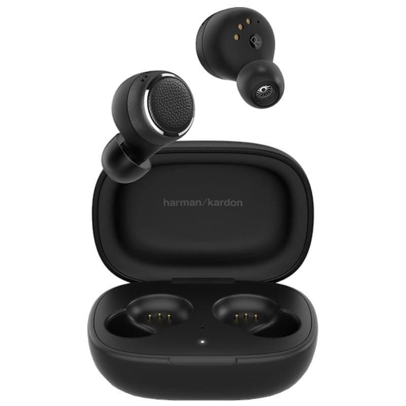 Harman Kardon FLY TWS auriculares Bluetooth em preto com estojo de carregamento magnético, earbuds intra-auriculares com ponteiras de silicone e LED indicador - Item