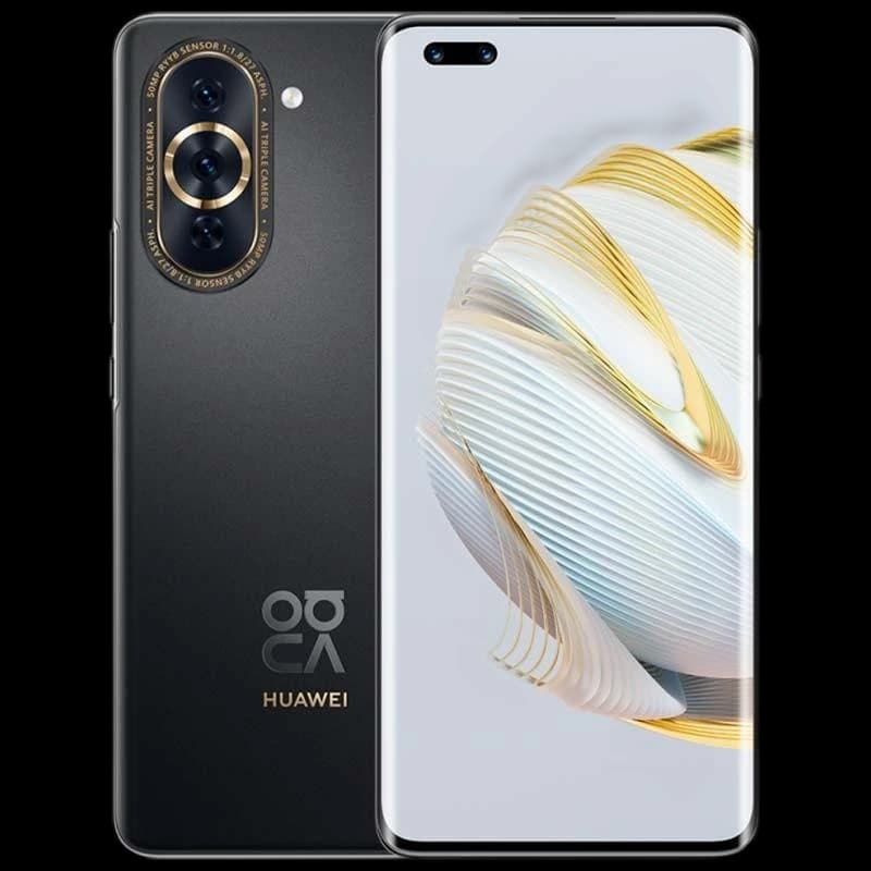 Huawei Nova 10 Pro noir avec double capteur arrière annulaire, écran bord à bord perforé double, finitions mates élégantes, 8 Go 256 Go non scellé