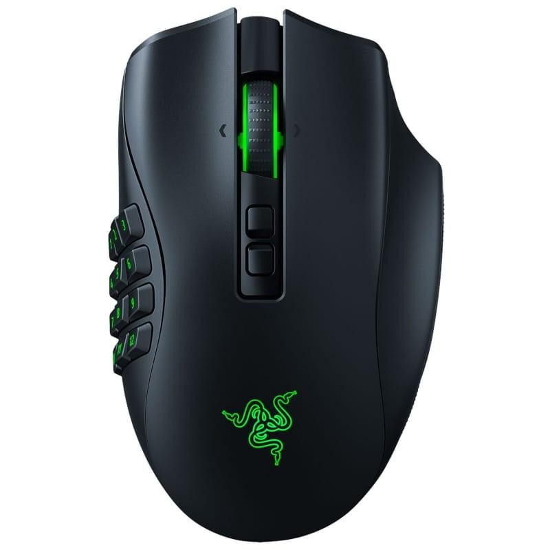 Souris gaming noire Razer Naga Pro Bluetooth non scellée, molette et logo rétroéclairés vert, 12 boutons latéraux, forme ergonomique, capteur 20000 DPI - Ítem