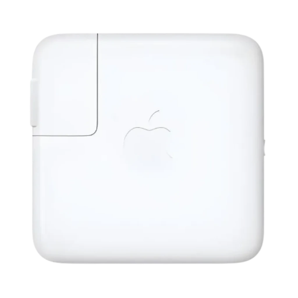 Cargador Apple MagSafe 2 60W blanco con conector magnético en L y cable integrado; bloque cuadrado minimalista con logo de Apple en relieve versión bulk - Ítem1