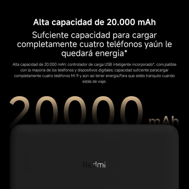 Xiaomi Redmi Power Bank 20000 mAh 18W Fast Charge Preto - Item1