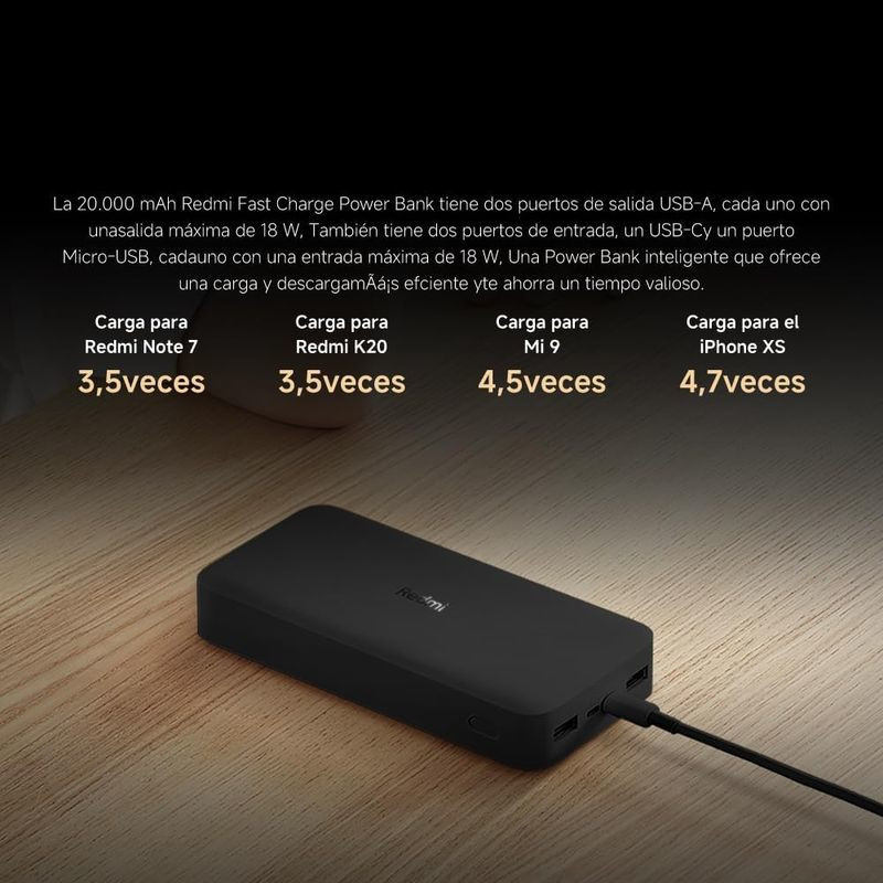 Xiaomi Redmi Power Bank 20000 mAh 18W Fast Charge Preto - Item2