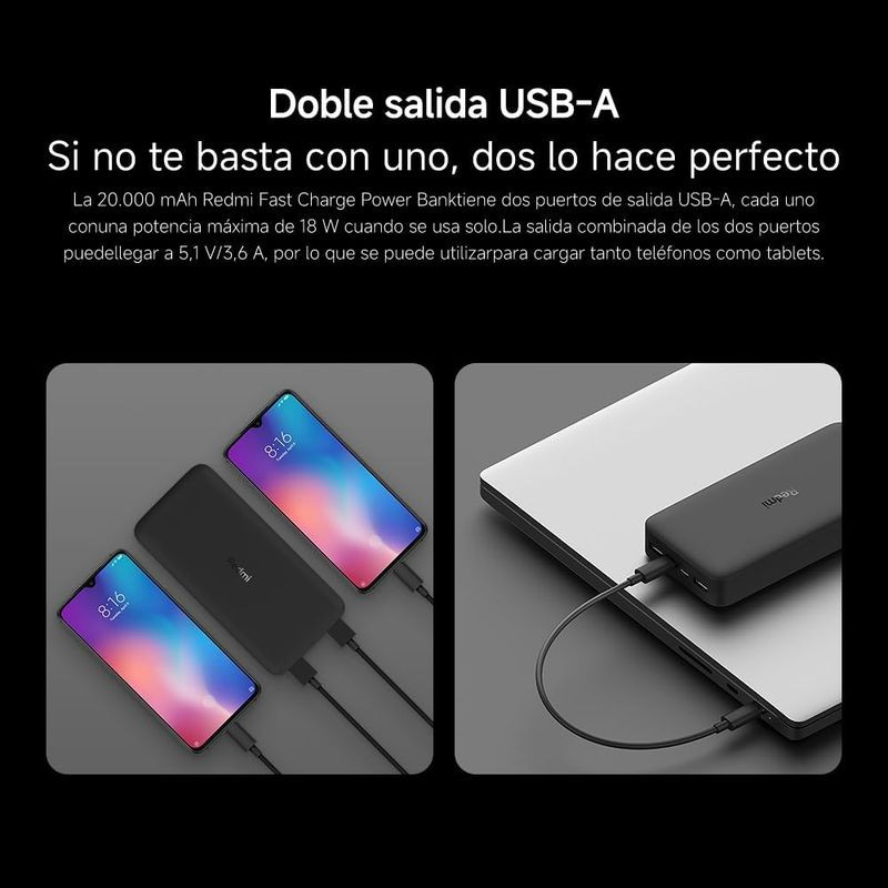 Xiaomi Redmi Power Bank 20000 mAh 18W Fast Charge Preto - Item3