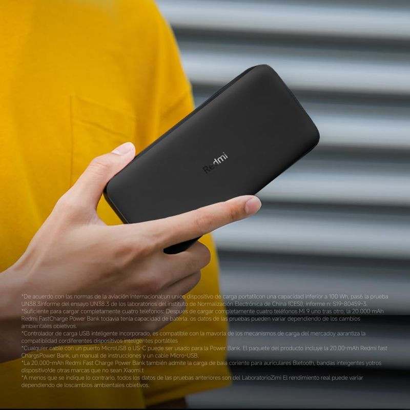 Xiaomi Redmi Power Bank 20000 mAh 18W Fast Charge Preto - Item7