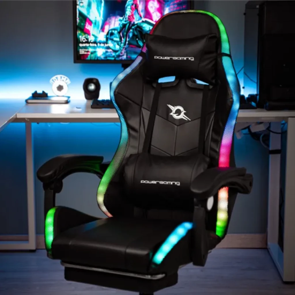 Silla Gaming PowerGaming LED RGB Negro con Reposapiés - Ítem1