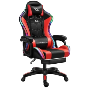Silla Gaming PowerGaming LED RGB Rojo/Negro con Reposapiés