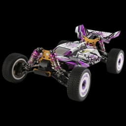 Wltoys 124019 1/12 4WD Buggy RC électrique violet et blanc, suspensions à huile réglables, châssis bas, pneus tout-terrain à crampons, aileron arrière