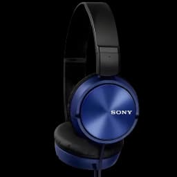 Auscultadores Sony MDR-ZX310 Azul com conchas circulares metálicas azuis, arco preto ajustável, almofadas acolchoadas e cabo simples para áudio portátil