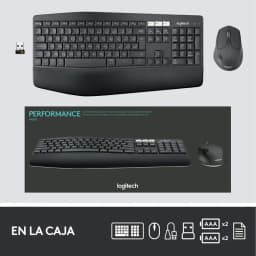 Teclado Logitech MK850 español inalámbrico con reposamuñecas, teclas island-style y panel numérico, incluye ratón negro 1000 DPI y receptor USB