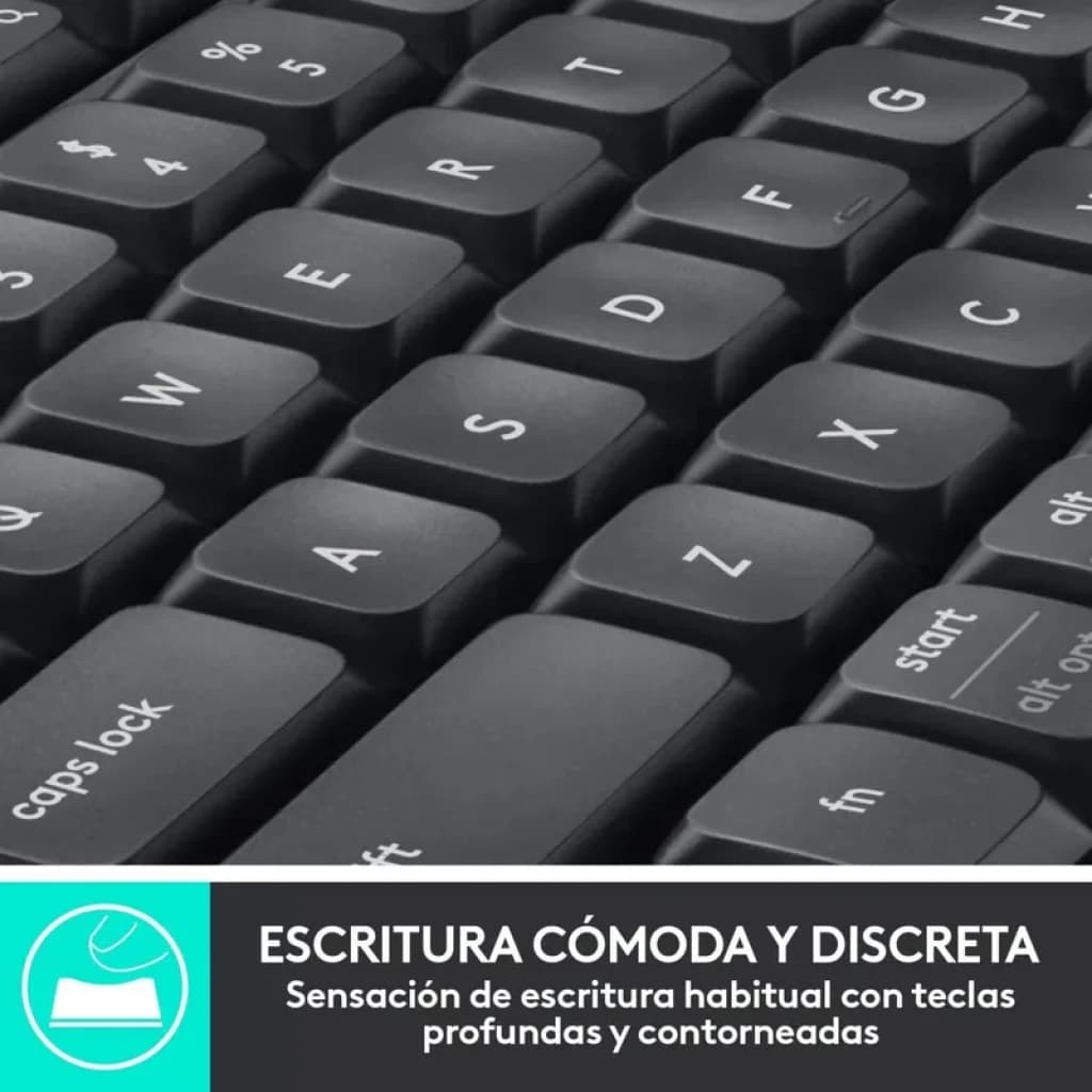 Teclado de membrana Logitech MK850 en español con teclas profundas y contorneadas para escritura cómoda y discreta, incluye ratón inalámbrico negro 1000 DPI