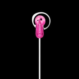 Sony MDR-E9LP Rosa auricular intra-auricular compacto em rosa brilhante, cabo branco fino, design leve com logo Sony visível e saída de som frontal