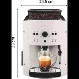 Krups EA8105 máquina de café expresso branca, 33 x 24,5 cm, moedor integrado com grãos visíveis, bico duplo, vaporizador lateral e bandeja coletora