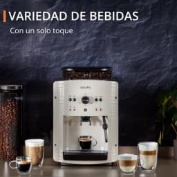 Krups EA8105 Máquina de café expresso super automática 1,6 L em branco, moedor integrado, painel frontal com botões e bico duplo para duas xícaras