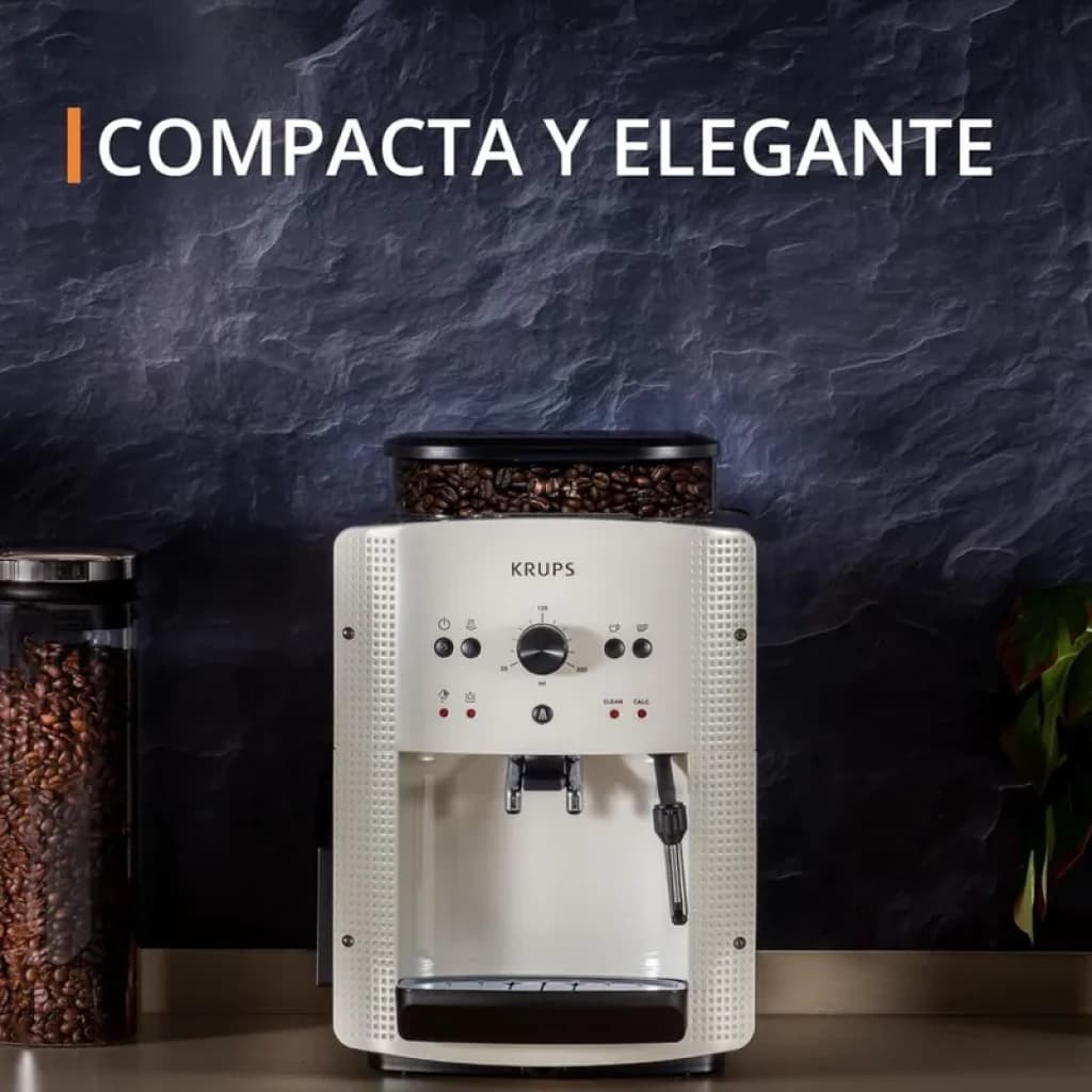 Krups EA8105 máquina de café expresso super automática 1,6 L em branco, design compacto e elegante, moedor embutido e bico vaporizador para leite