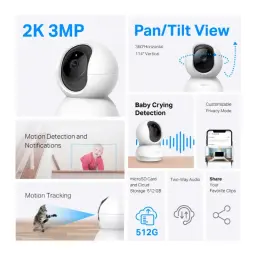 Cámara de seguridad IP TP-Link Tapo C210 2K 360º blanca; lente negra, visión panorámica, detección de movimiento, audio bidireccional y ranura microSD 512