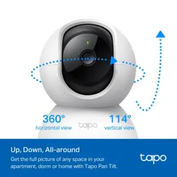 Cámara de seguridad IP TP-Link Tapo C210 2K blanca, diseño esférico con lente central, rotación 360° horizontal y 114° vertical, acabado mate compacto