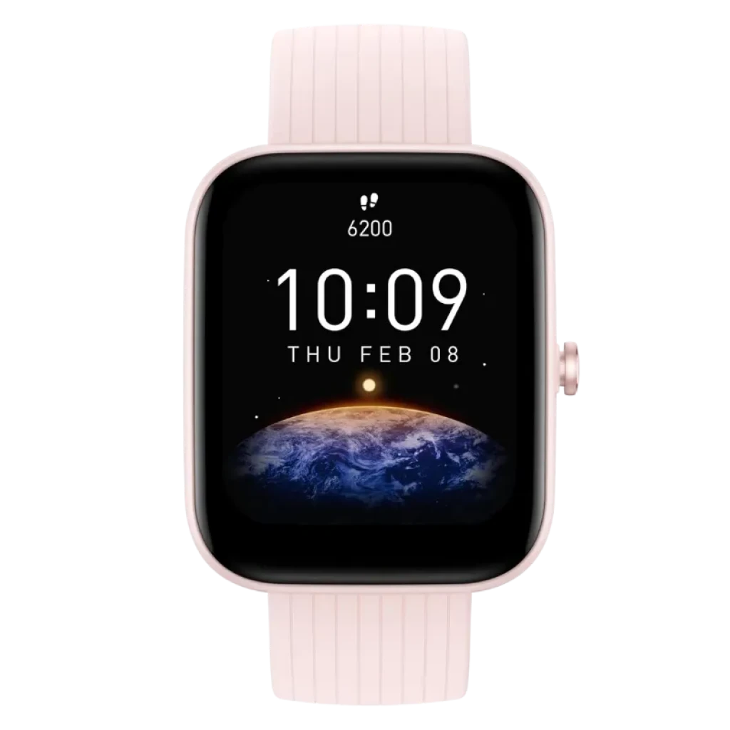 Amazfit Bip 3 Pro Rosa Desprecintado com caixa retangular, tela colorida com mostrador terra, pulseira silicone rosa ajustável e botão lateral único - Item1