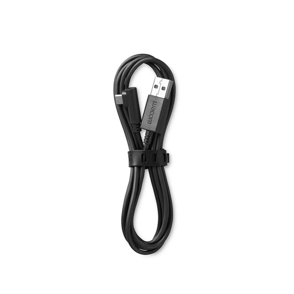 Câble USB Wacom noir avec connecteur USB‑A et USB‑C, compact et enroulé avec attache, finition mate, compatible Intuos Comfort BT Taille S Pistache